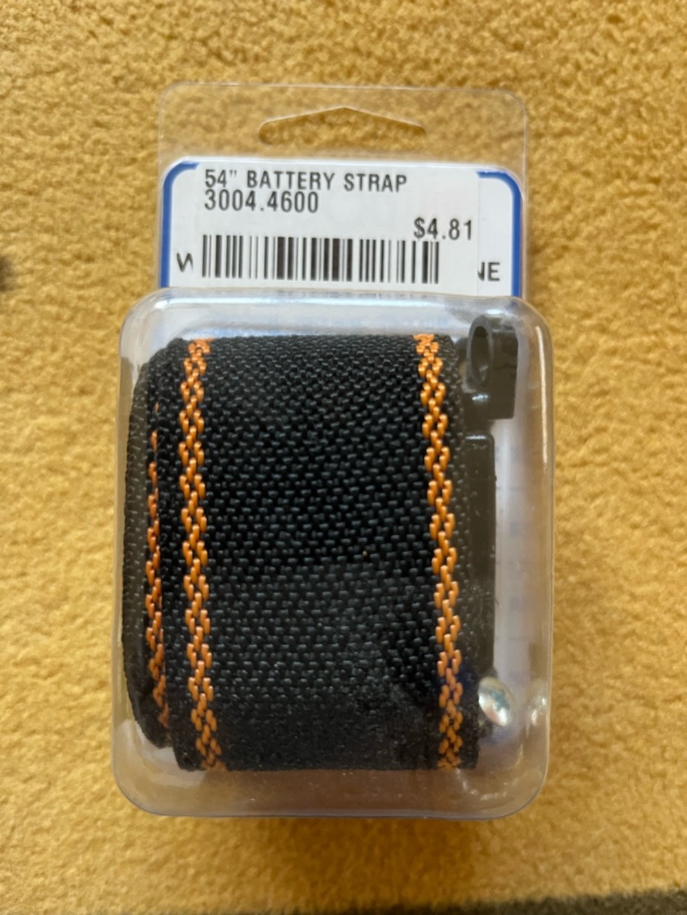 54" Battery Strap - Black with Orange Stitching